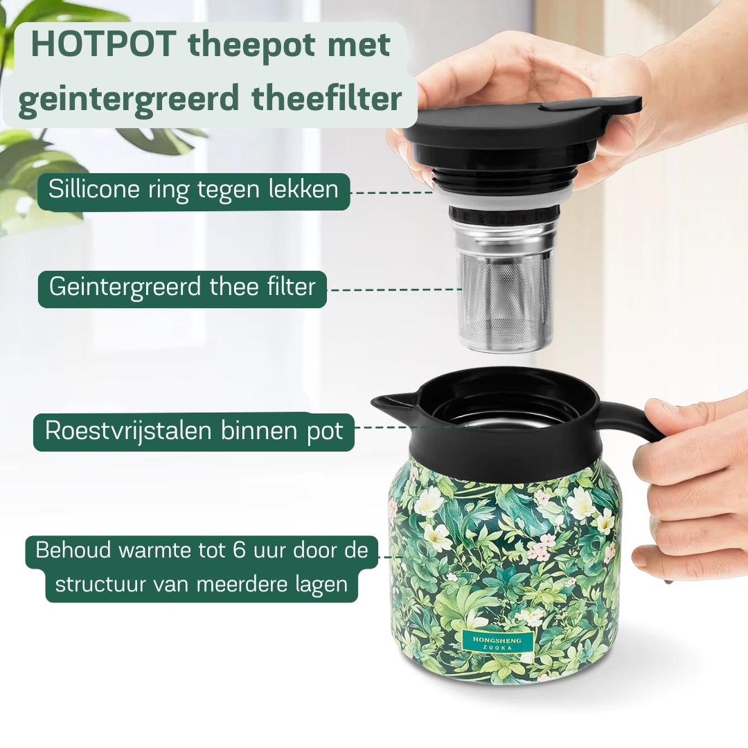 FlowBrew™ | Theepot met Zeef & 6 Uur Warmhoudfunctie – Nooit meer lauwe thee