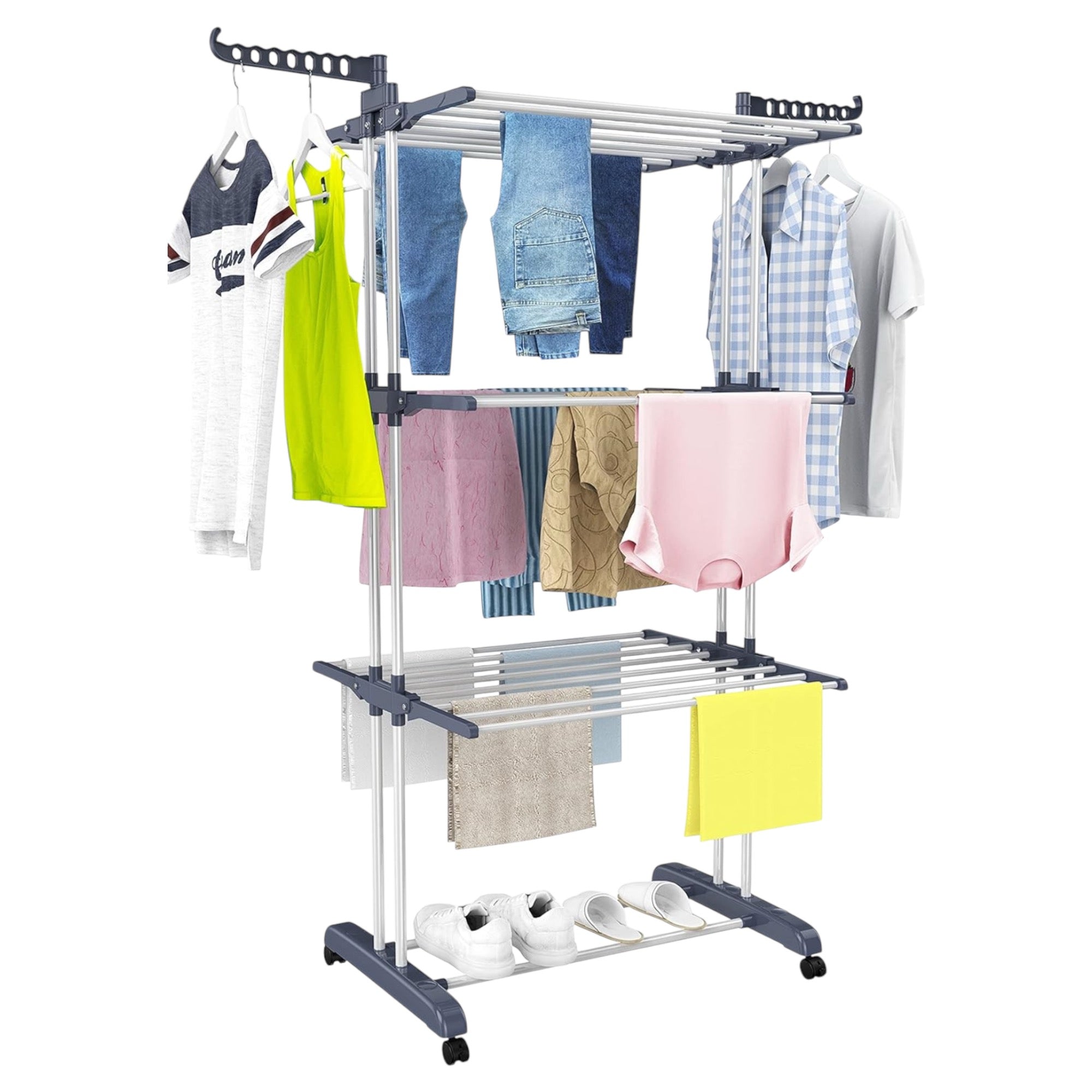 SpaceDry™ – Verrijdbaar & Opvouwbaar Droogrek met Kledinghangersteunen
